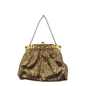 Vintage Whiting & Davis Gold Mesh Clutch with Filigree Frame and Satin Lining | Evening Purse Mid Century Bag for Weddings or Collectors