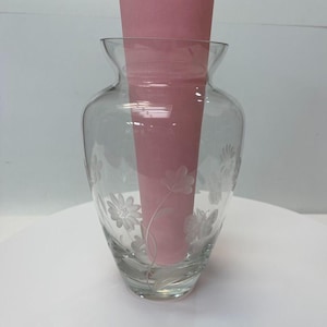 Lenox Etched Floral Crystal Glass Vase Made in Romania, Elegant Decorative Vase with Floral Design