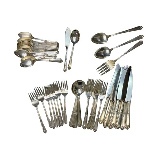 Vintage Tudor Plate Flatware Set, Sweet Briar Pattern, 53 Pieces