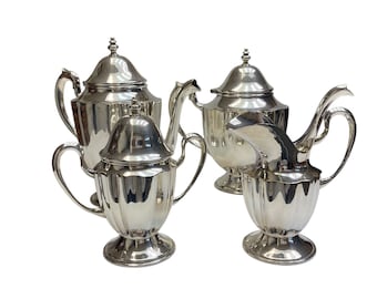 4 Piece Silver Plated Silverplate Coffee Tea Set by IMPSA Mexico with Lidded Teapot Coffeepot Sugar Bowl and Creamer Vintage 1970s