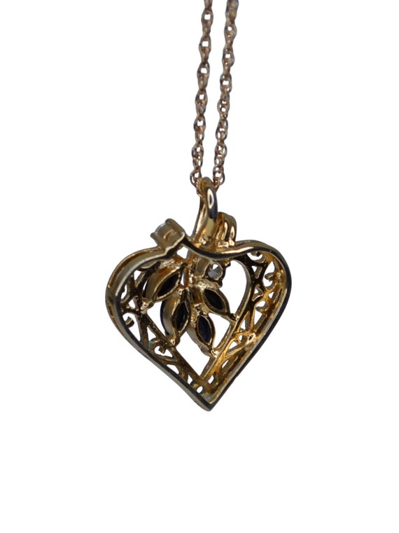 Filigree Heart Pendant With Rhinestones and Black… - image 6