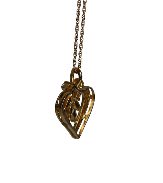 Filigree Heart Pendant With Rhinestones and Black… - image 7