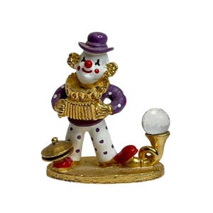 Vintage Spoontiques  KM4336 Gold Plated Pewter Clown Figurine Enamel Crystal Ball Circus Collectible Whimsical Carnival Décor