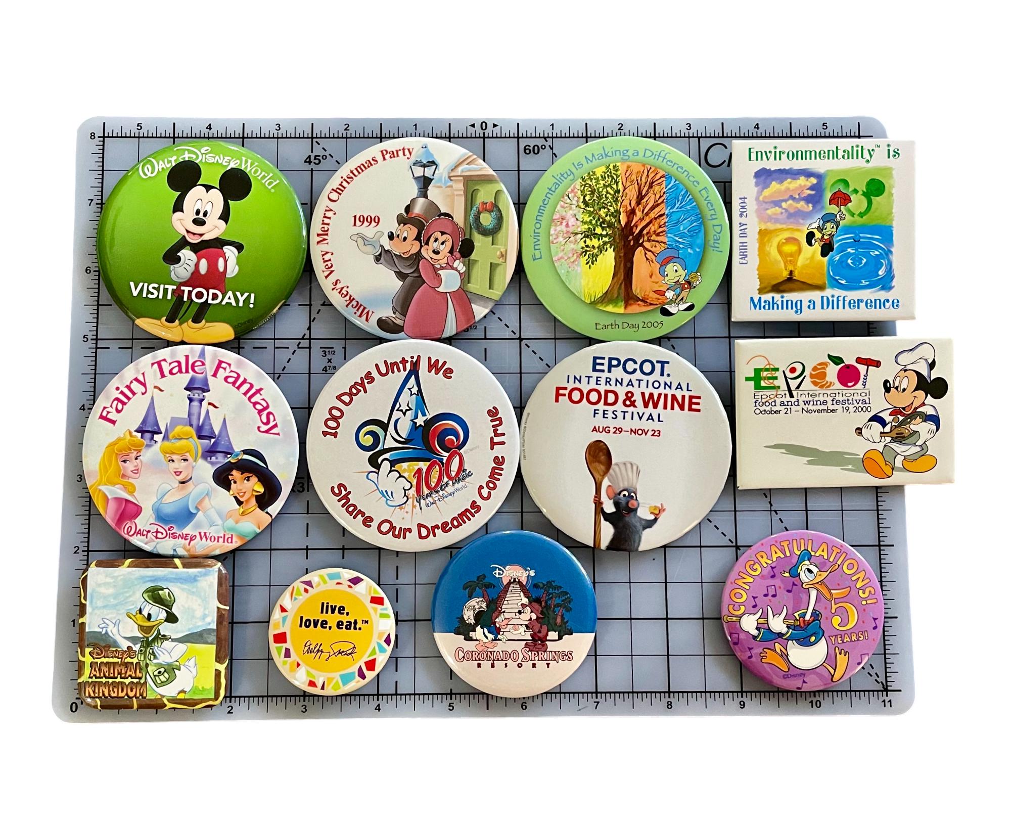 Walt Disney World Cast Member Pin Button Collection Mickey & Minnie Mouse, Donald Duck, Earth Day, Epcot, Coronado Springs, Earth Day, More