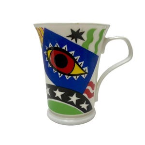 Dunoon Gallery Fine Bone China Mug by Jane Brookshaw – Abstract Eye Design – Made in England – Bold Colorful Art Mug – Unique Collectible