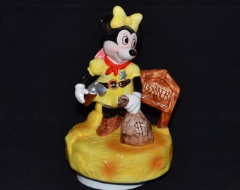 Bank Thief Cowgirl Minnie Mouse Figurine Music Box by Walt Disney Productions and Schmid, Plays The Entertainer (2621BA)