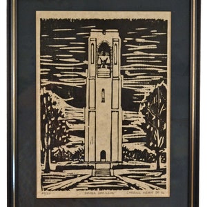 Memorial Baker Carillon in Frederick, MD, 1966 Limited Edition Woodcut Print by American Artist Carroll (Jack) Kehne Jr. (2402B)