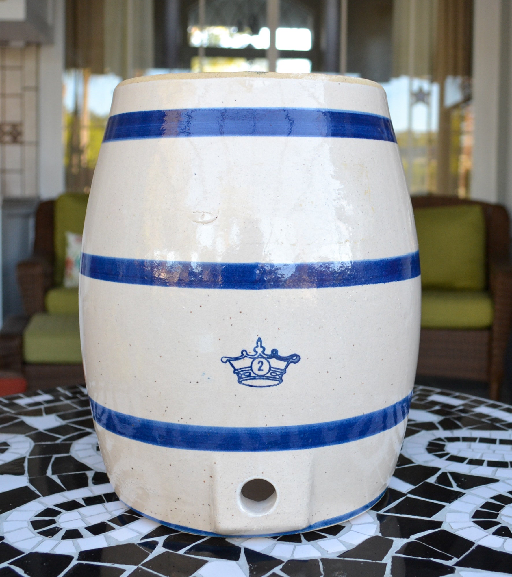 Antique Blue Crown 2 Gallon Glazed Stoneware Crock, Water or Antique Blue Crown 2 Gallon Glazed Stoneware Crock, Water or