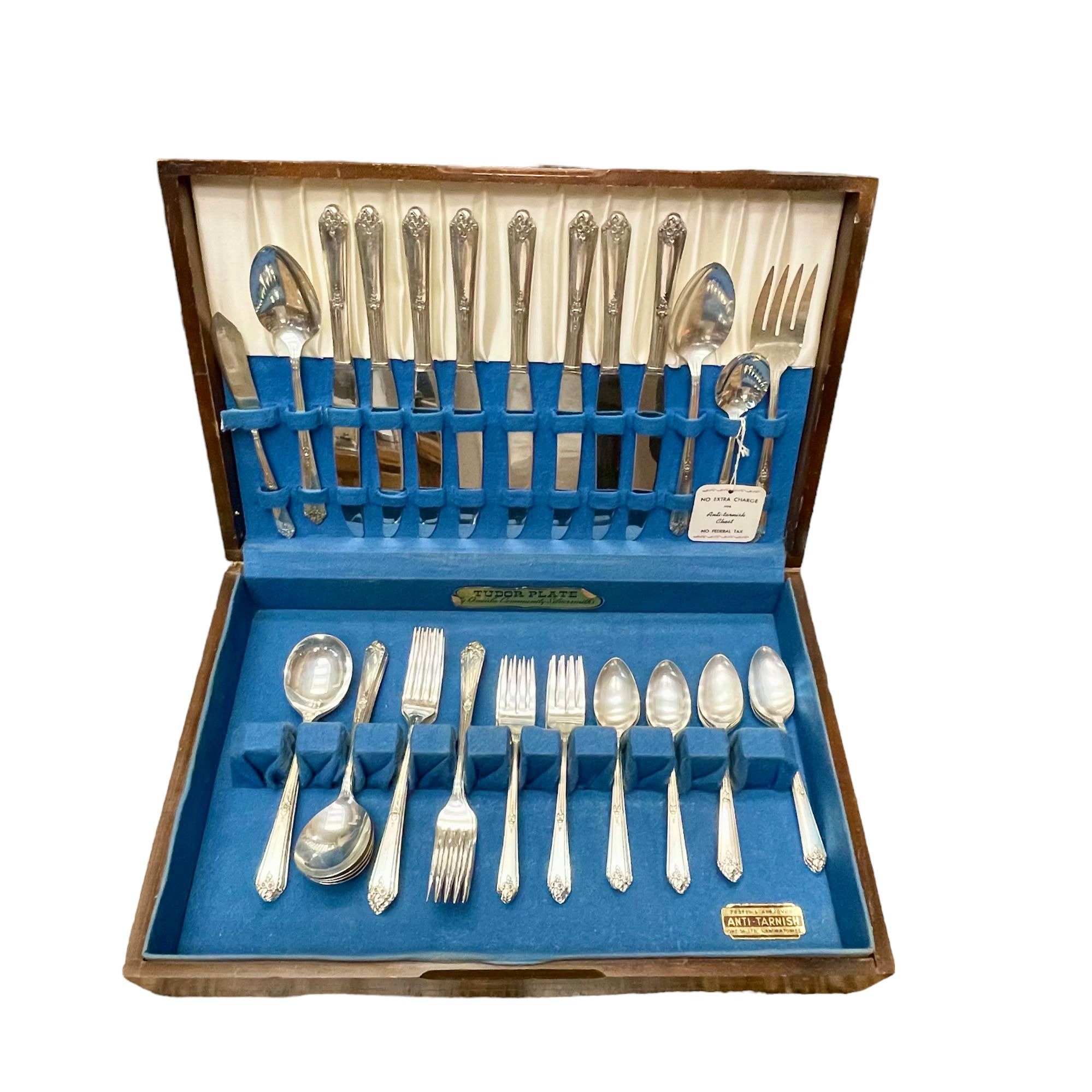 Vintage Tudor Plate Flatware Set, Sweet Briar Pattern, 53 Pieces