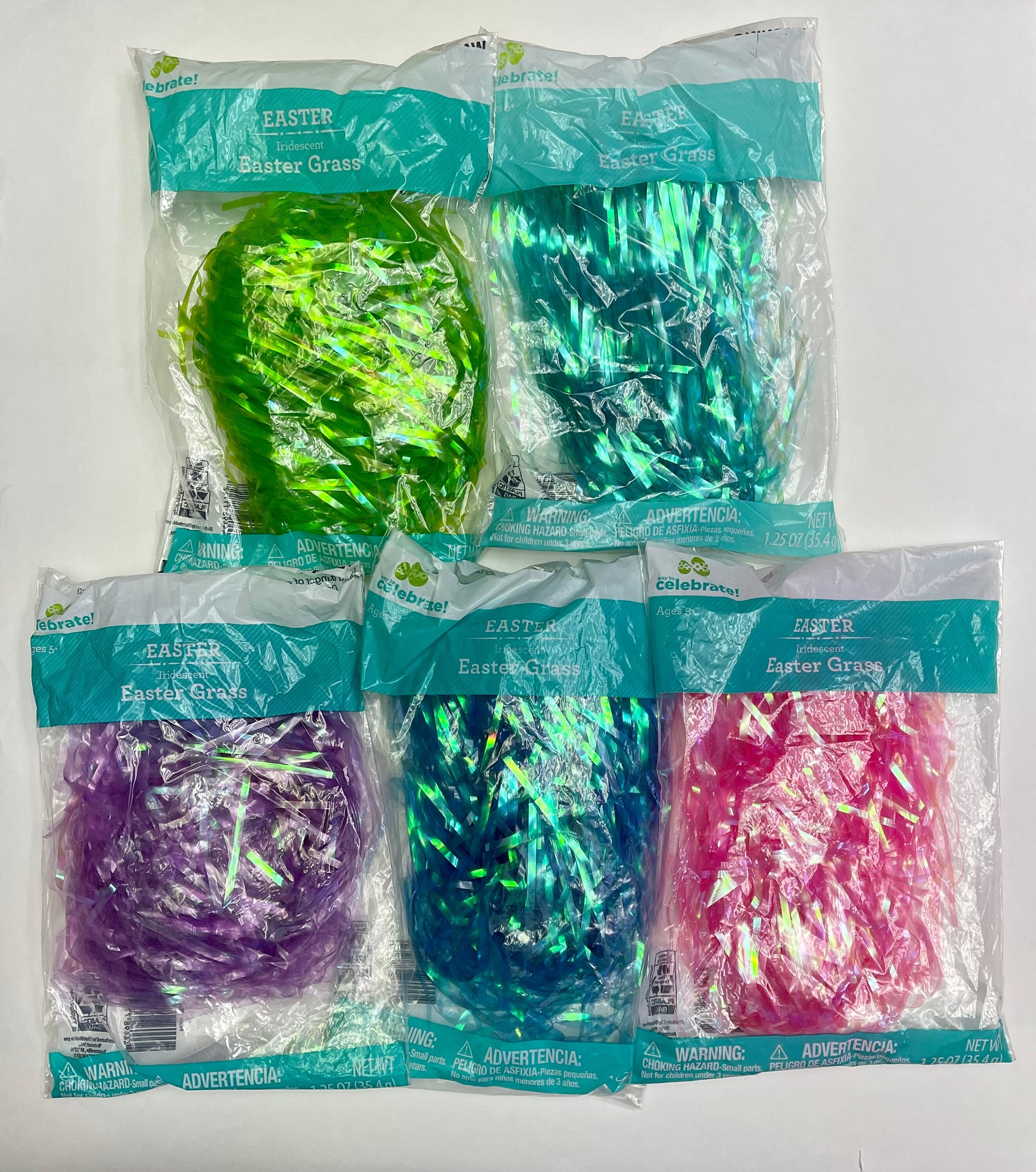 Set of Plastic Easter Grass Basket Fillers - 4 Colors (Green, Pink, Yellow,  and Mixed)