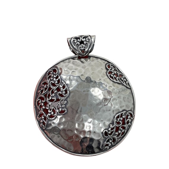 Paz Creations 925 Sterling Silver Round Pendant From Israel Intricate Filigree and Hammered Design Signed PZ 925 Elegant Statement Jewelry Etsy