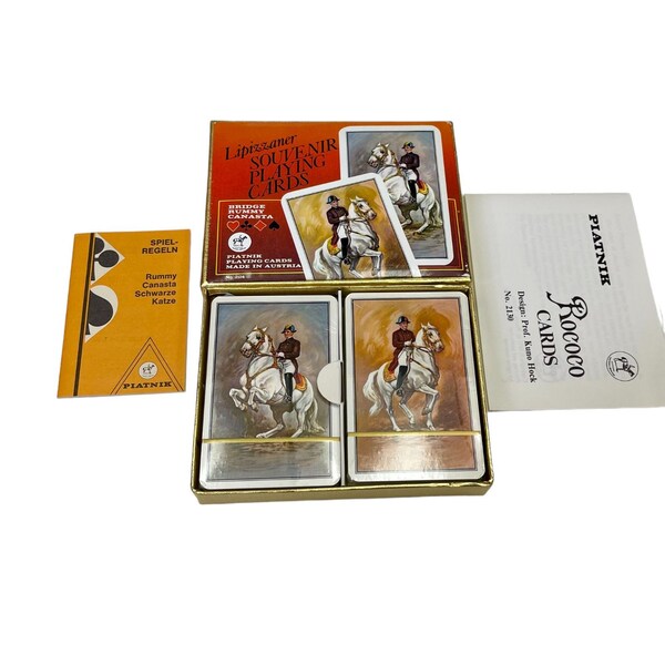 Piatnik Lipizzaner Military Horses Playing Cards Double Deck In Box Austria Soldiers Riding, Bridge Rummy Canasta Game ,New Non Opened Cards