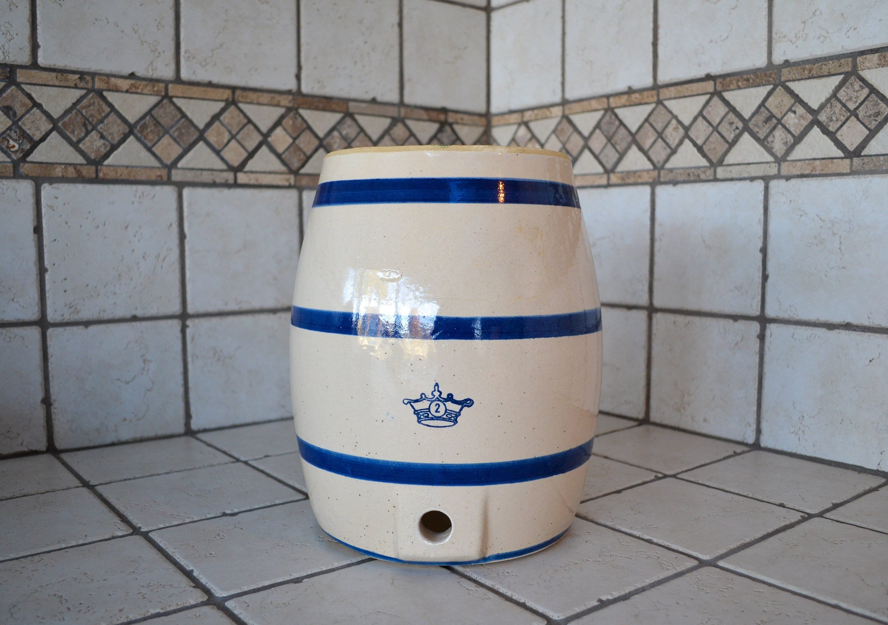 Antique Blue Crown 2 Gallon Stoneware Crock, Robinson Ransbottom