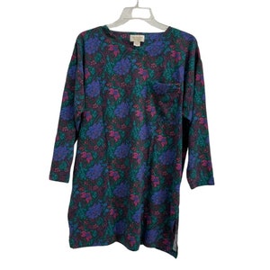 Vintage Floral Print Victoria&#39;s Secret 100% Cotton Nightshirt - Women’s Petite - Small - Geen Purple Blue Pink