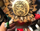 Aztec Sun Tonatiuh God with Sacrifice Heart and Dagger - Native Mexica Kachina Doll - Wood Carving - Super Rare - one of a kind