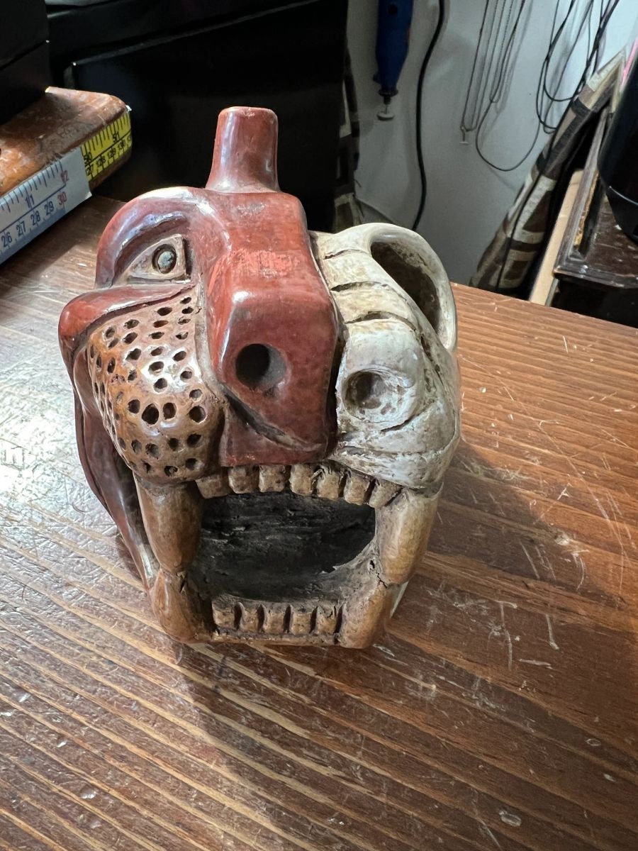 Jaguar Life And Death Azteca Maya Death Whistle, TerraCotta, Pottery