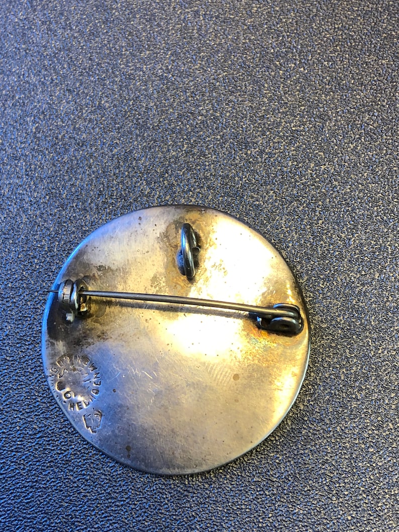 made in Mexico stamped Eagle 1 925, 8.74g 1.3 Dia str 1H Aztec Calendar Pendant Pin Vintage Sterling Silver