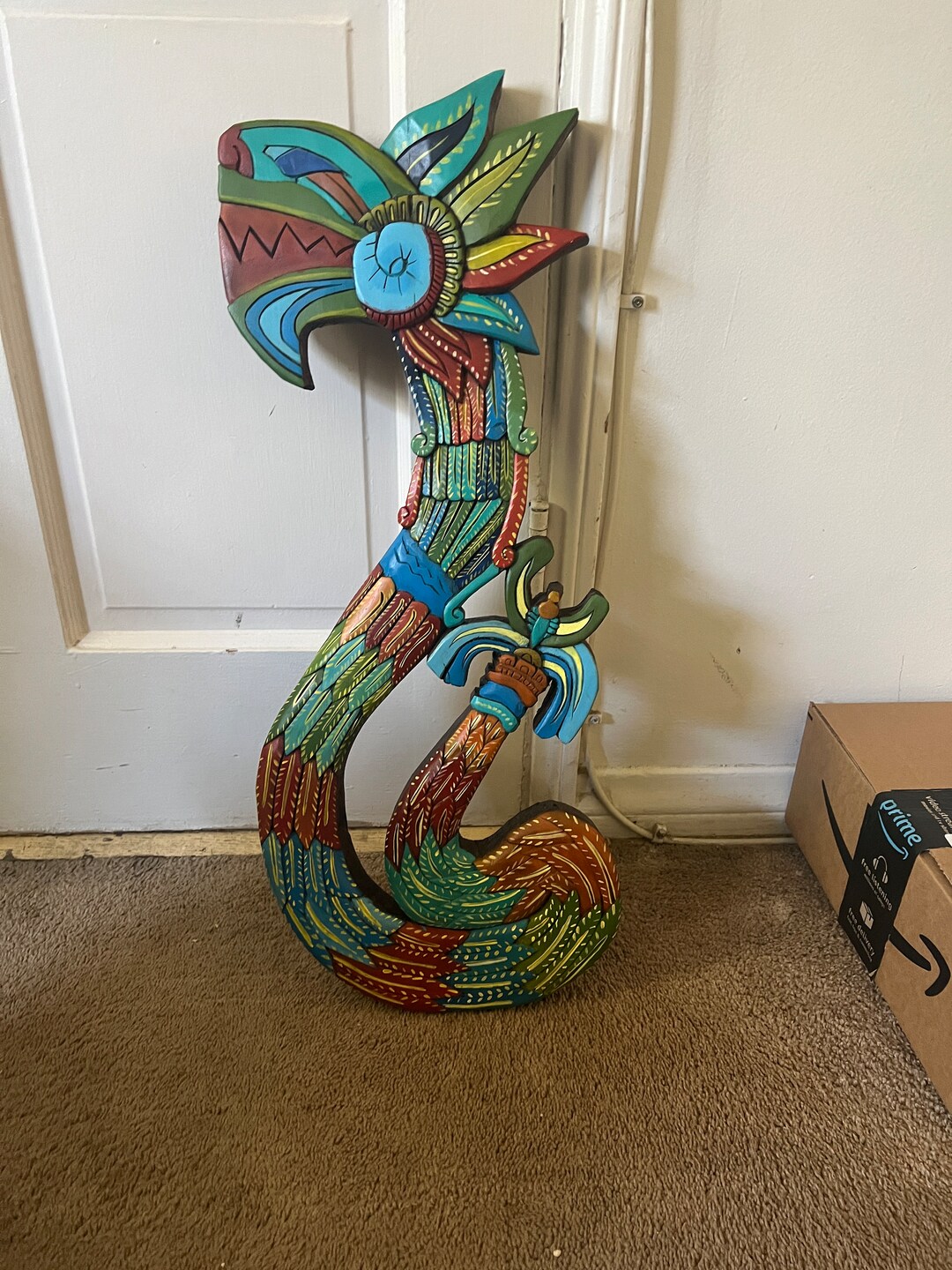 Quetzalcoatl Aztec Wood Carving 27, Maya Kukulkan Feathered Serpent