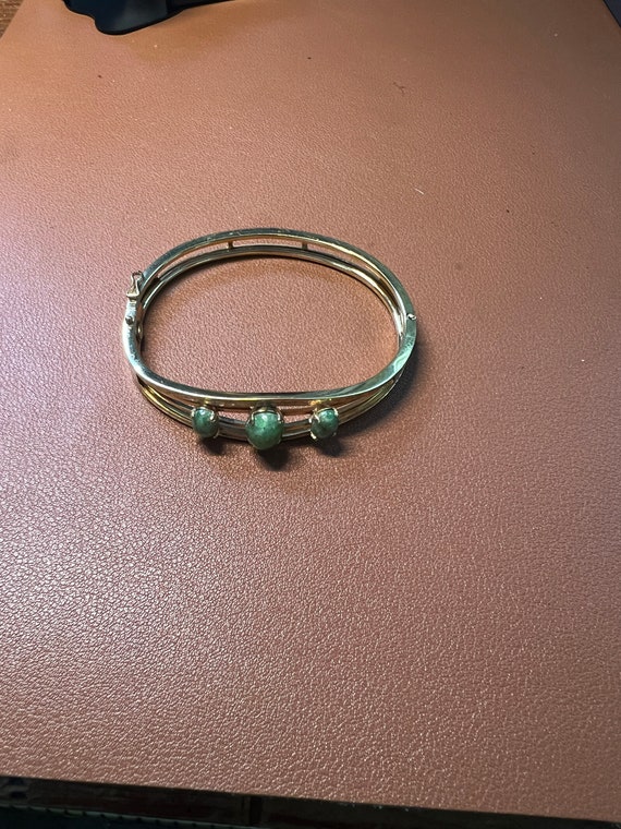 Vintage Carl-Art 12K Gold Filled Green Jade Brace… - image 2