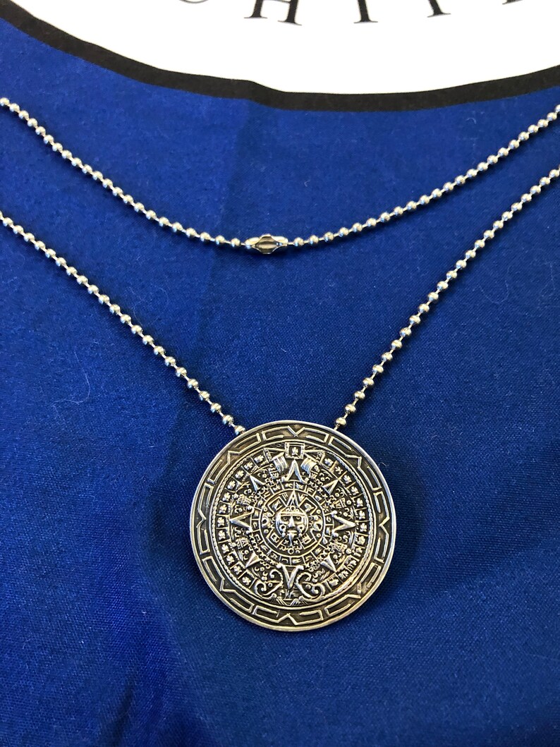 made in Mexico stamped Eagle 1 925, 8.74g 1.3 Dia str 1H Aztec Calendar Pendant Pin Vintage Sterling Silver