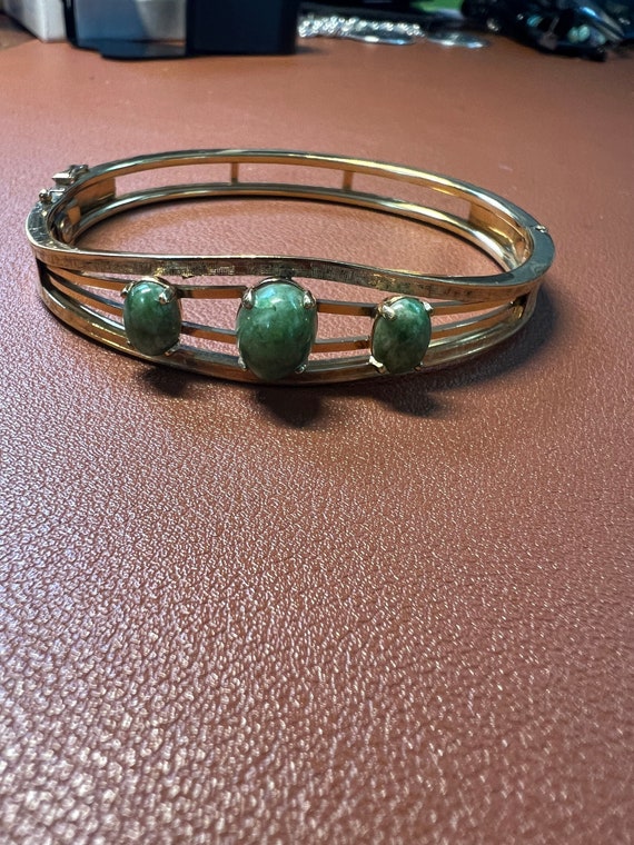 Vintage Carl-Art 12K Gold Filled Green Jade Bracel