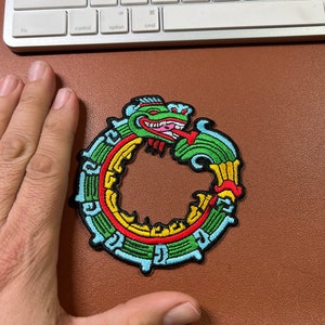 New Quetzalcoatl the Feathered Serpent Aztec God Patch, Cutout, Mexica, 4", for iron on patches (#6)