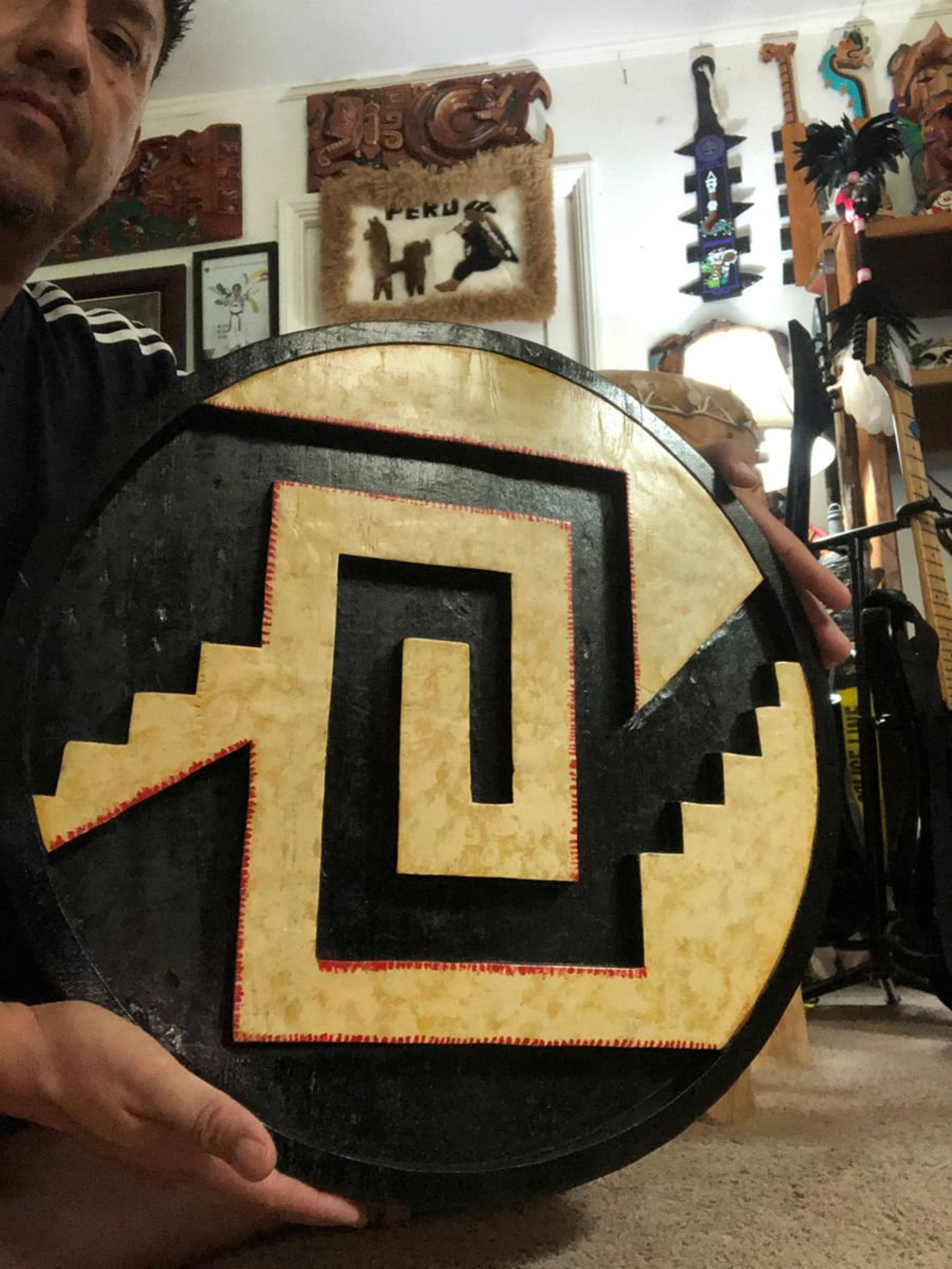 Aztec Wood Carved Warrior Chimalli Shield Large Wall Hanging Etsy