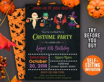 instant download halloween invitation printable halloween costume party invitation halloween birthday invitation halloween costume party