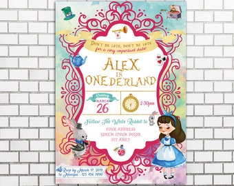 Alice in Onderland Invitation, Watercolor Birthday invitation, Alice in Wonderland Invitation, Printable Onederland Invites