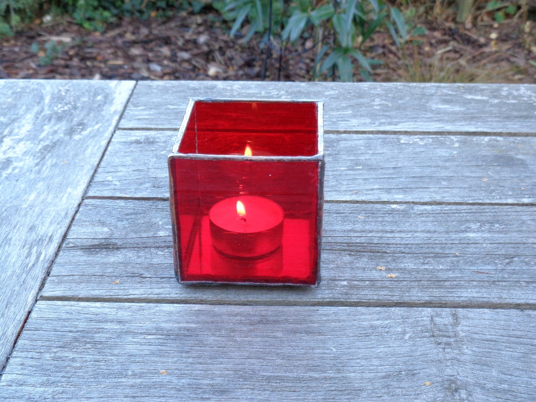 Red Stained Glass Tea Light Holder Etsy UK