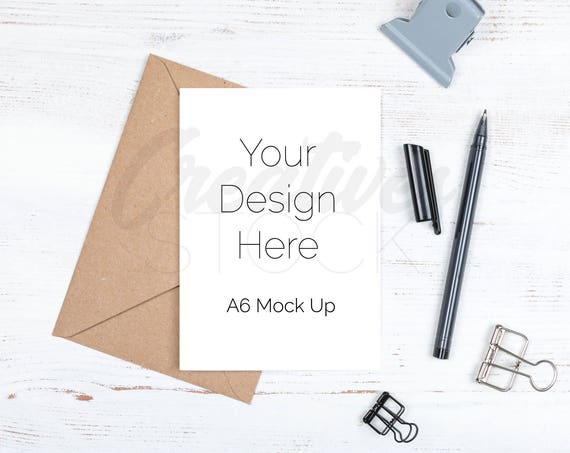Greeting Card Mockup A6 Card Styled Stock Photograph Stationery