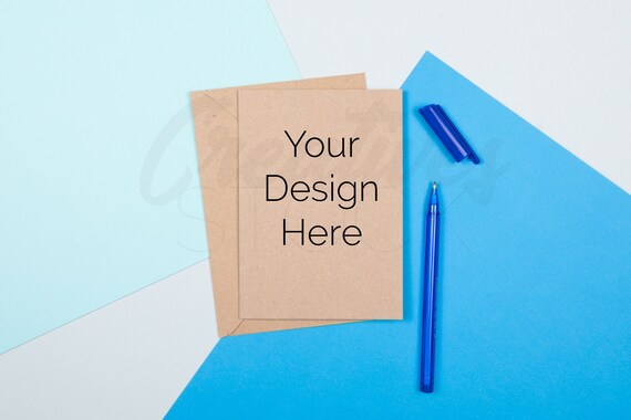 Blue Card Mockup Stationery Mock Up Kraft Card Birthday Blue Card Mockup Stationery Mock Up Kraft Card Birthday