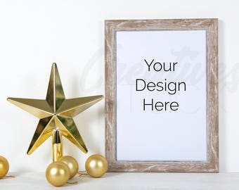 Download Free Christmas Frame Mockup, Print Mockup, Christmas, Gold, Styled Frame Mockup, PSD Smart Object & JPEG, Instant Digital Download PSD Template