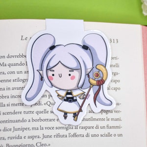 Segnalibro magnetico laminato - Illustrazione fan art di anime, manga, personaggio magico, corona di fiori blu, cosplay, cartone animato