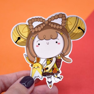 Adesivo Yaoyao kawaii - Carta lucida - Fan art di videogioco, impatto, potere erba, coniglio, campanello, consolle per videogiochi, gaming