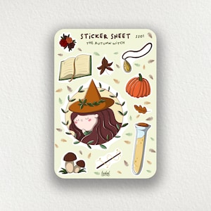 Foglio di adesivi SS01 - La strega dell'autunno / adesivi per pianificatore, calendario, libro, zucca, pozione, collana, cappello, bacchetta