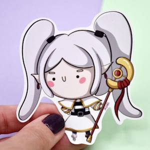 Adesivo strega kawaii - Carta lucida - Fan art di anime, manga, magia, bacchetta magica, disegno carino, adesivi per giornale, agenda