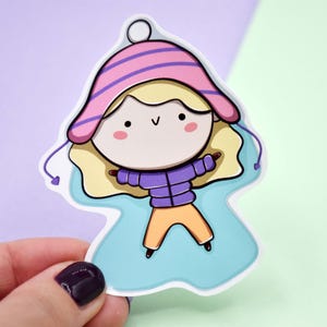 Adesivo angelo nella neve kawaii - Carta lucida - Illustrazione originale, oggetti carini, vacanze invernali, accessori per agenda