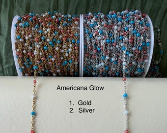 Americana Glow, Red White Blue Sparkle Enamel PVD Stainless Steel Chain for Permanent Jewelry