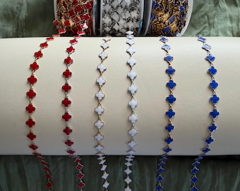 Clover Red White and Blue PVD Stainless Steel Chain by the foot for Permanent Jewelry
