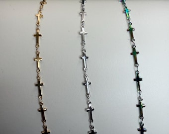 PVD Stainless Steel Cross Chain by the Foot | Gold, Silver, Rainbow Finishes