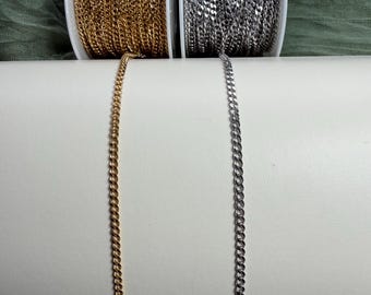 3mm Cuban Curb Link Chain PVD Stainless Steel chain by the foot for Permanent Jewelry