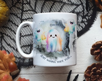 Cute Rainbow Ghost Halloween Mug, Personalized Spooky Decor