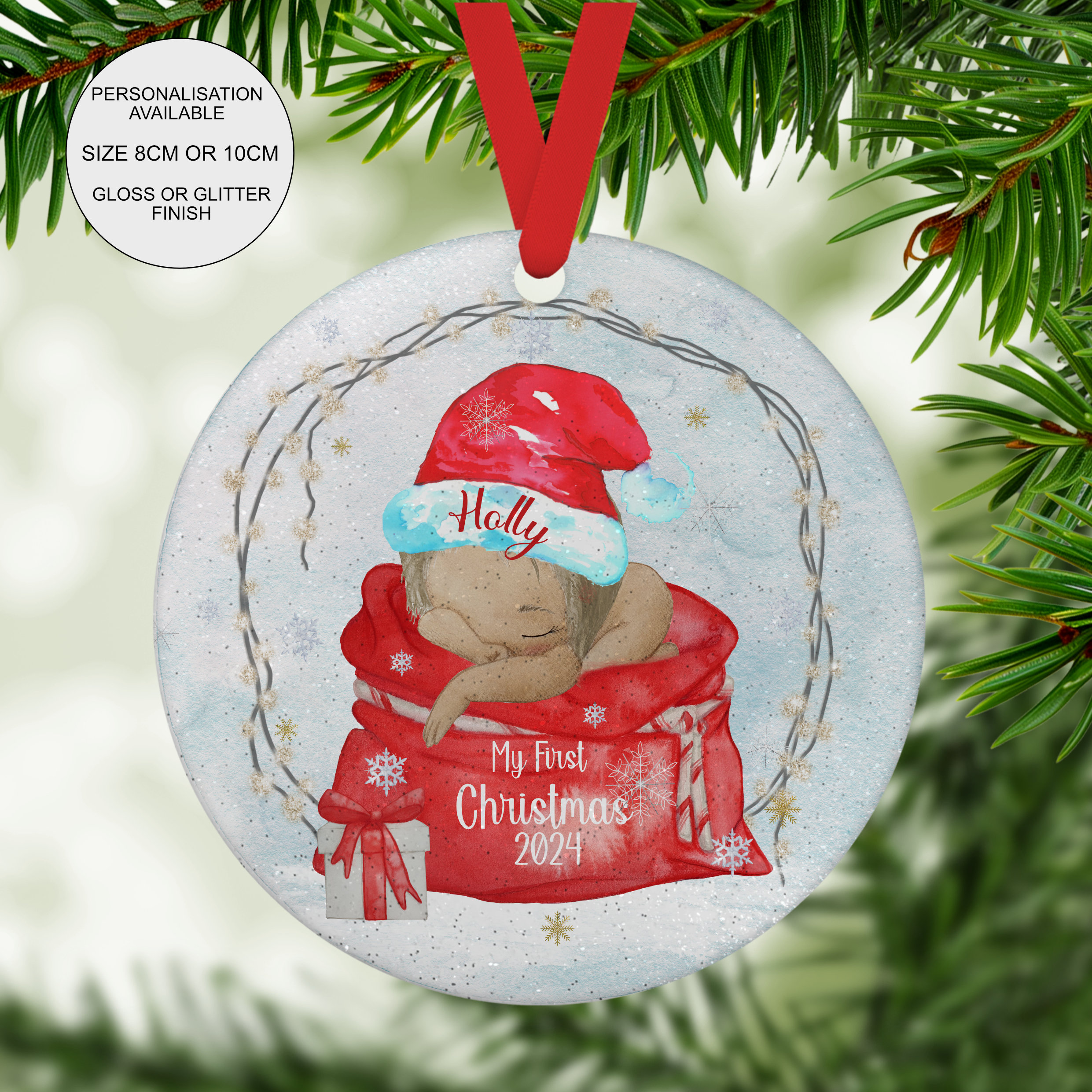 Personalised Baby 1st Christmas Ornament, Baby Daughter Keepsake, Baby Xmas Tree Decoration, New Baby Christmas Gift, custom xmas bauble