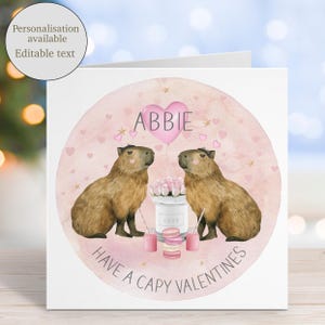 Personalised Capybara Valentines Card, Capy Valentine funny pun card, cute greetings card for partner, girlfriend, boyfriend, galentines