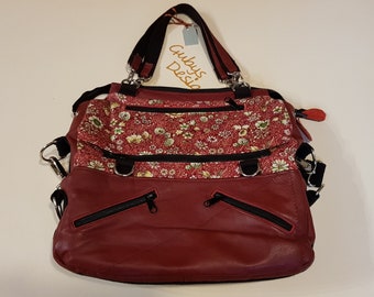 Shoulder bag in red cotton and leather - 3 in 1