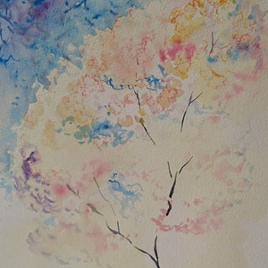 Spring cherry blossom abstract professional watercolors A3