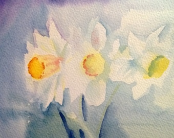 Daffodils spring flowers A4 Watercolour