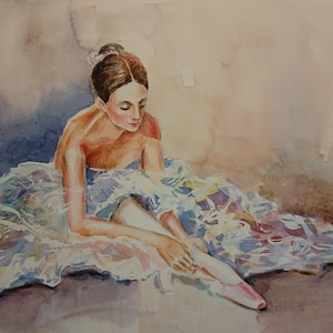 Ballet dancer and pink ballet shoes light shade Winsor & Newton Professional watercolour A3