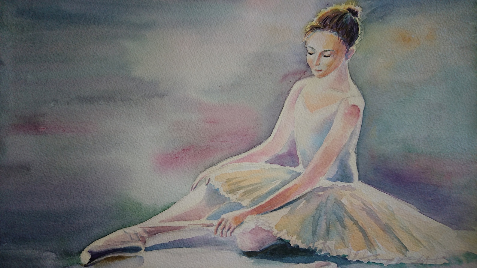 ballet dancer ballerina with pointe shoes winsor & newton artist watercolour paper a3